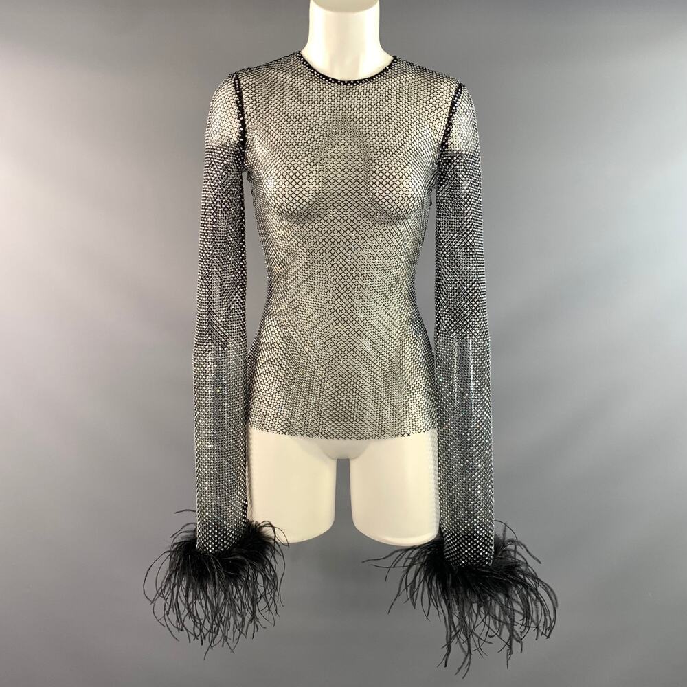 GIUSEPPE DI MORABITO Size S Black Silver Polyamide See Through Dress Top